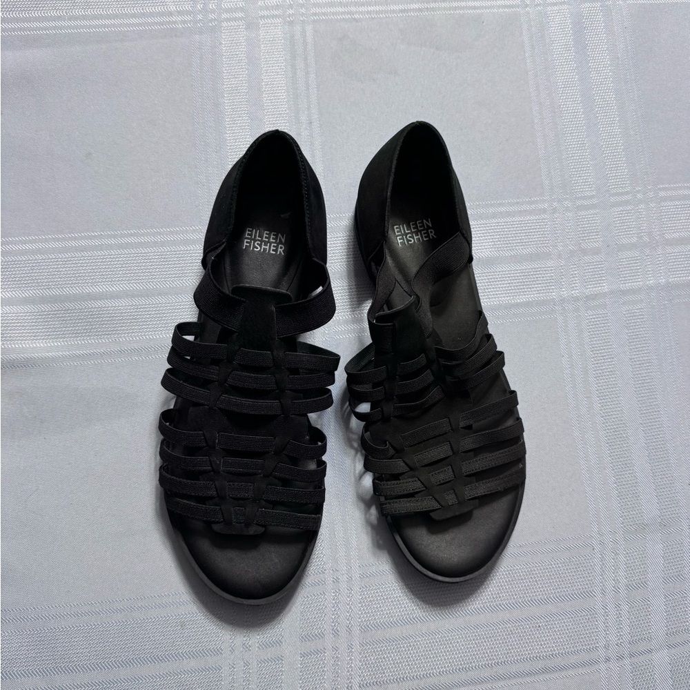 Eileen Fisher Black Woven Slip On Sandals Size 7.5